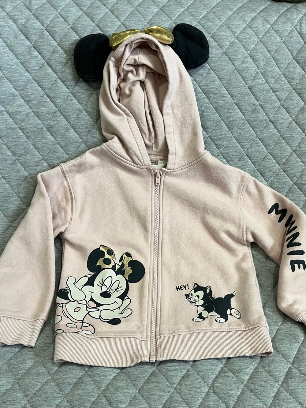 H&M Girls Light Pink Minnie Mouse Zip Hoodie with Ears